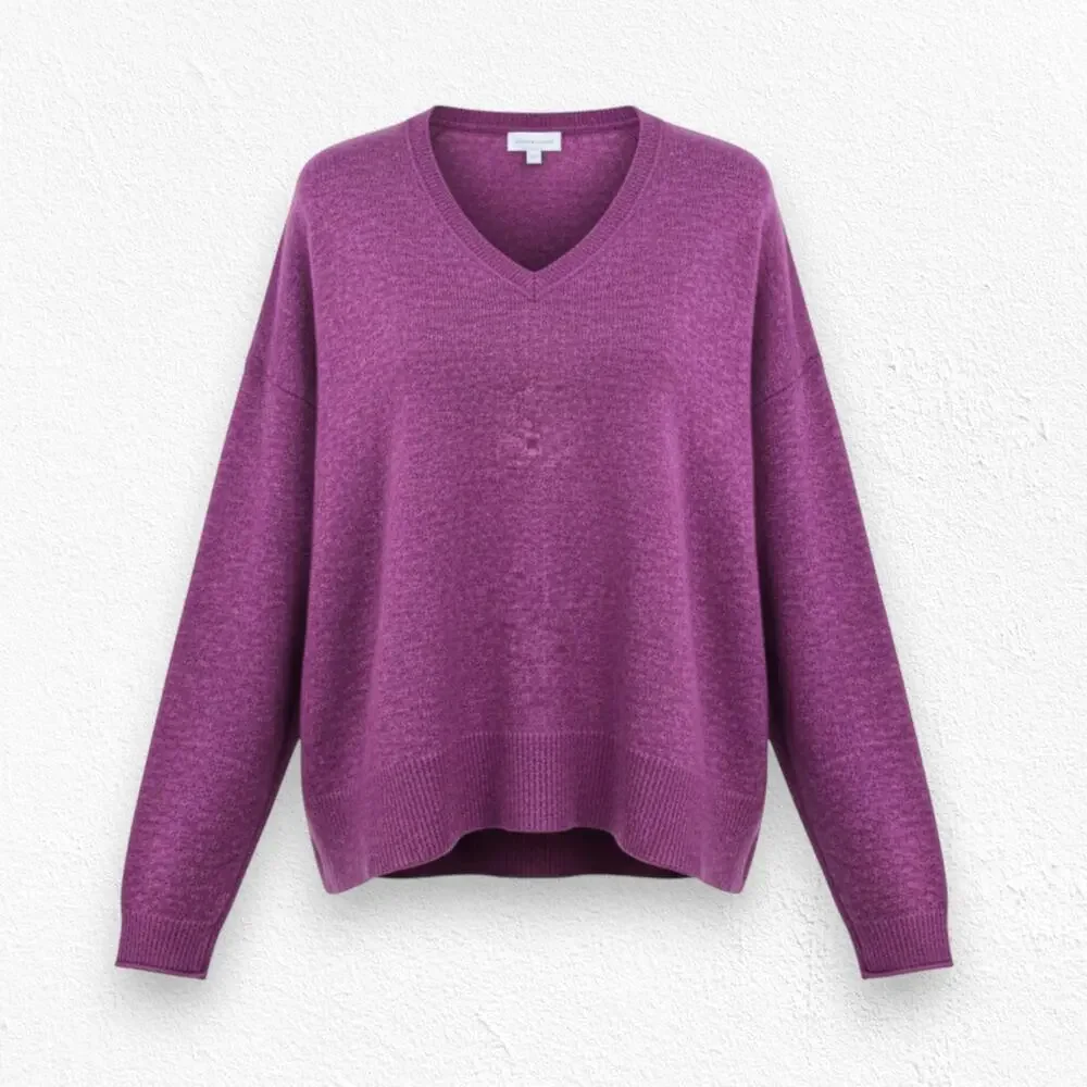 Lucky Brand Purple V-Neck Drop Hem Soft Knit Cozy Fall Sweater Size Small